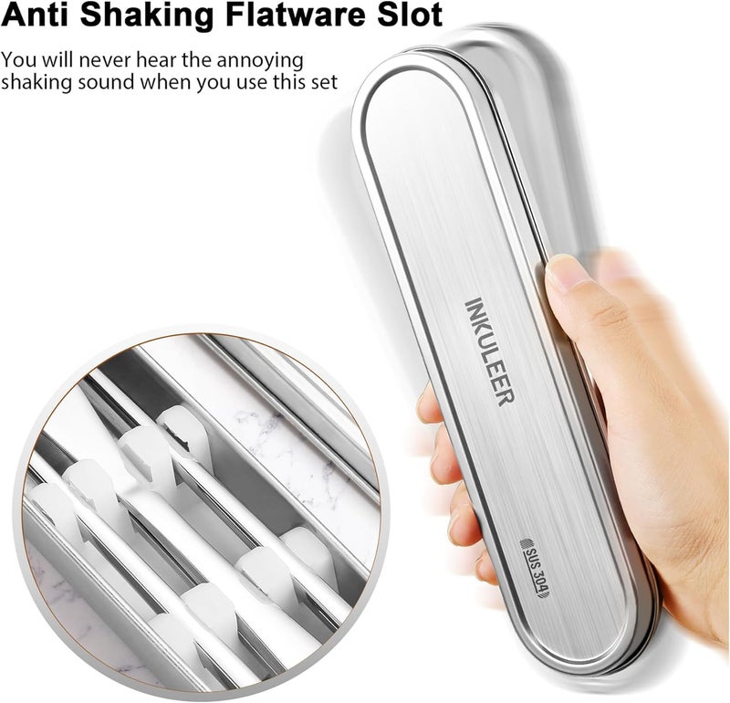 inkuleer Travel Cutlery Set - 18/8 Stainless Steel Reusable Utensils with Metal Case, Portable Silverware for Camping, Office, Travel & Outdoor Dining - Image 4